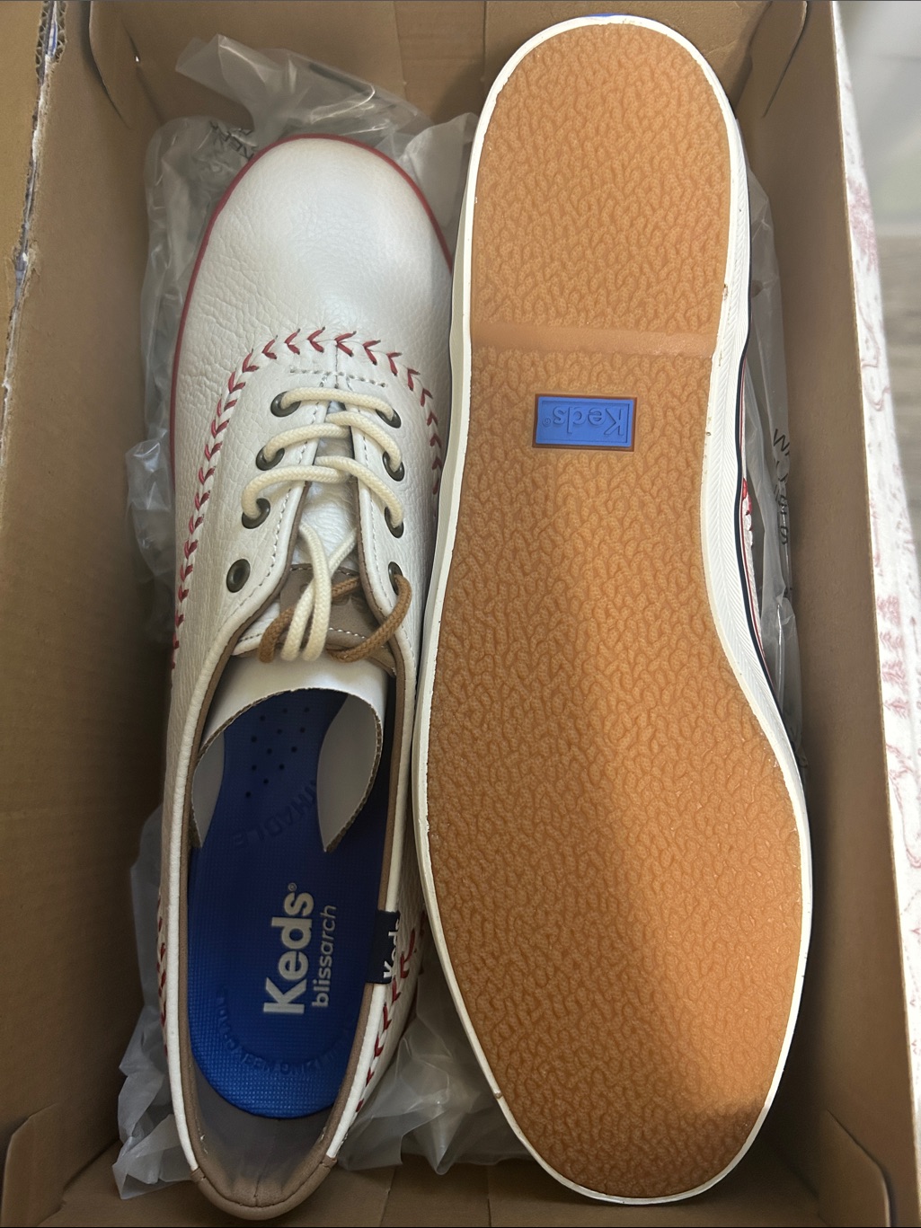 Keds Men’s Cream Leather Sneakers With Red Stitch Accents — image 3 of 5